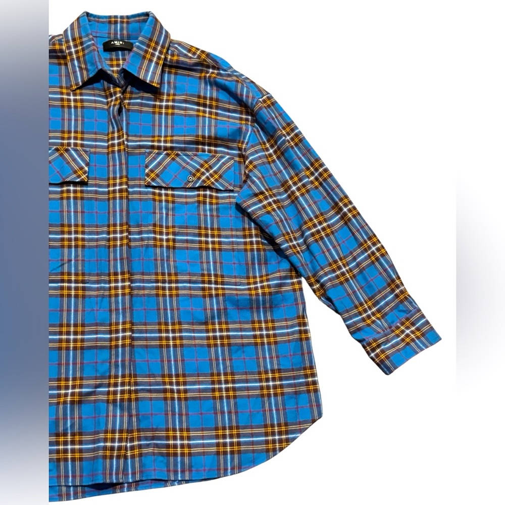AMIRI Blue and Brown Checkered Shirt Plaid Size Large Button Down - Picture 10 of 10